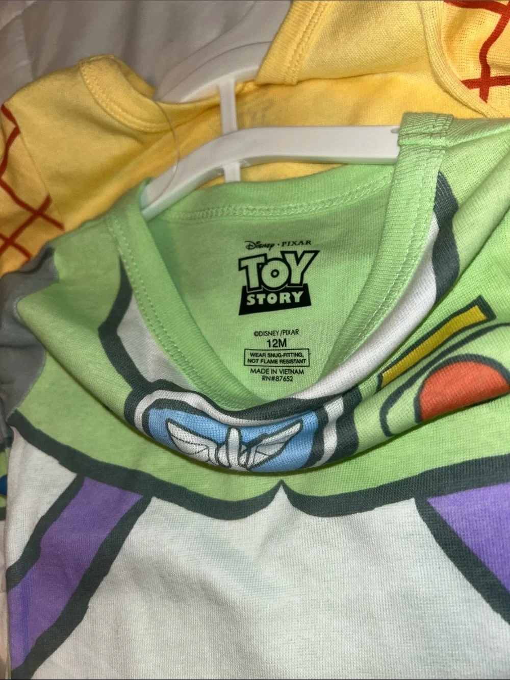 Disney Buzz Lightyear Pajama Set in Green, Yellow, Purple and Woody Pajamas